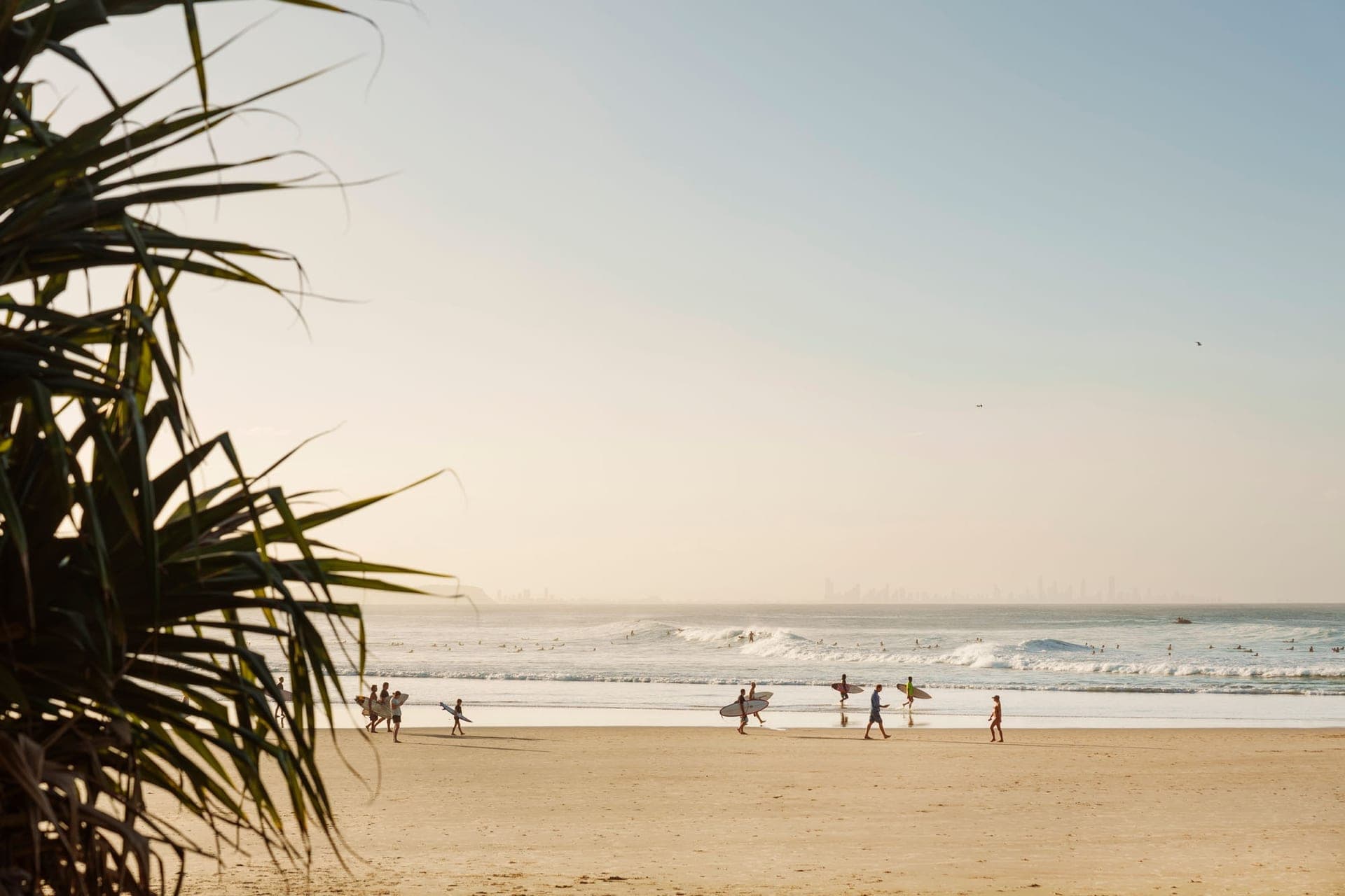 The beach at Coolangatta looking north to the Gold Coast skyline